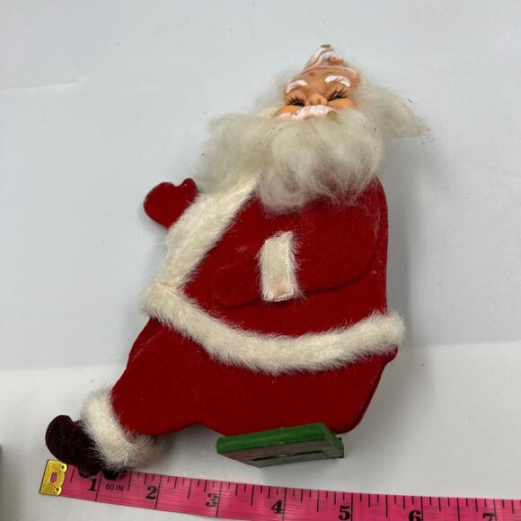 VTG Rubber Face Santa Claus Shelf Sitter Display Wood Felted Flocked MCM 1950 - Picture 4 of 10